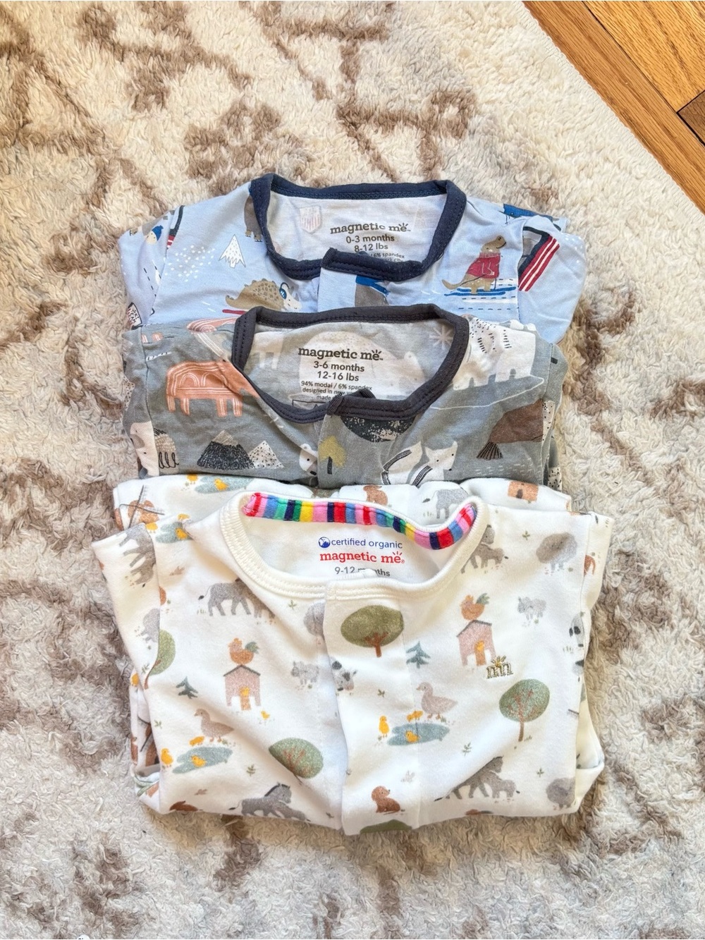Magnetic Me Lot of 3 Baby One Piece Onesies Buttons Footies Animal Printed